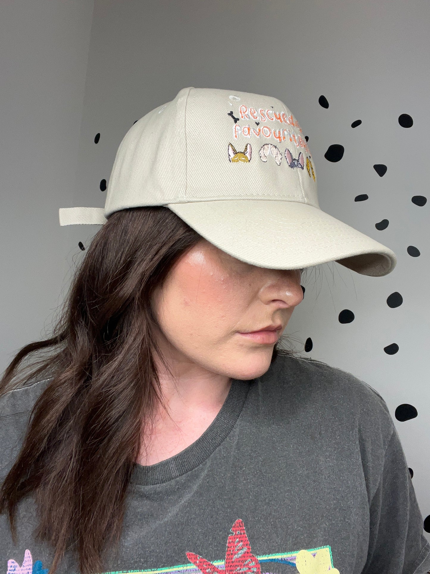 Side view of beige cap