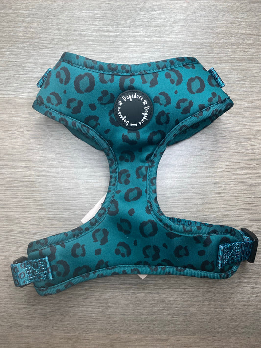 Dog harness, Teal, Leopard Print, Dogadora, Fully adjustable