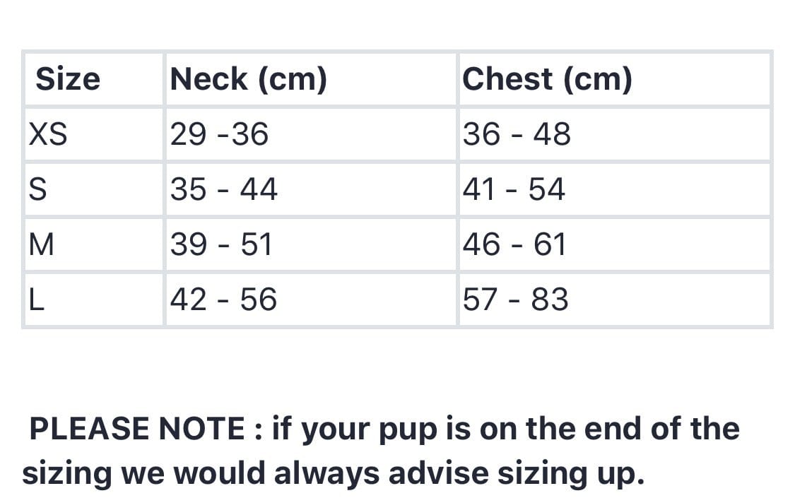 dogadora adjustable harness size guide